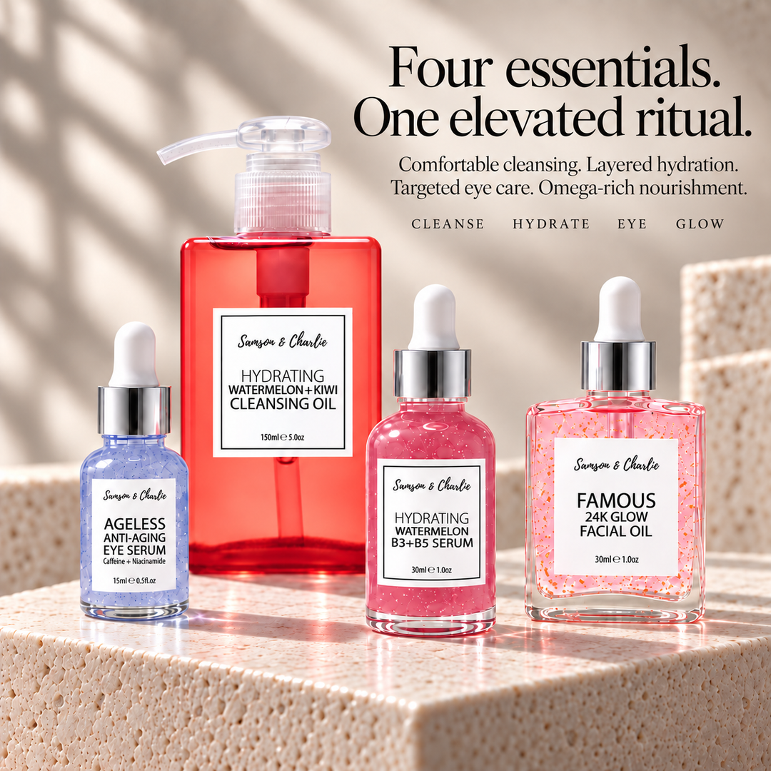 Four skincare essentials for cleansing, hydration, targeted eye care and nourishment