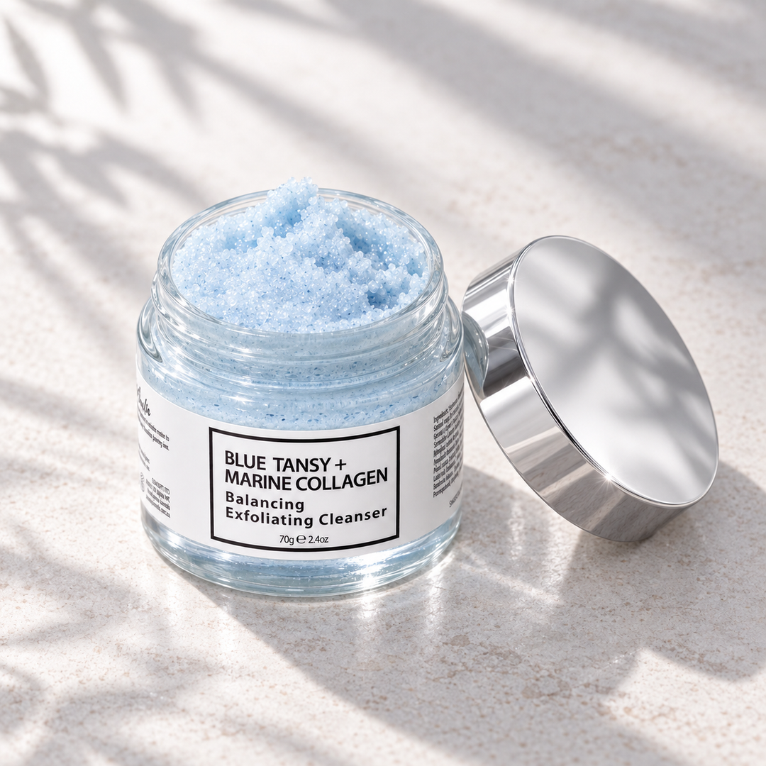 Balancing Exfoliating Cleanser open jar with shiny silver lid
