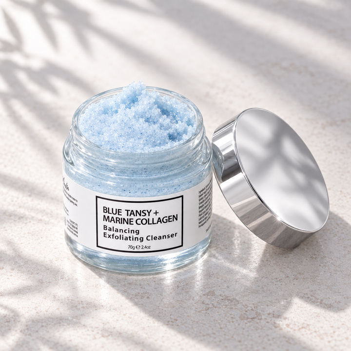 Balancing Exfoliating Cleanser open jar with shiny silver lid