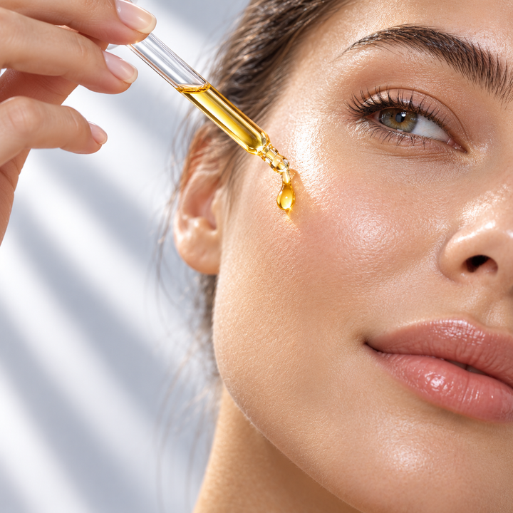 Prickly Pear Seed Oil application: one drop gently applied to the cheek with a glass pipette