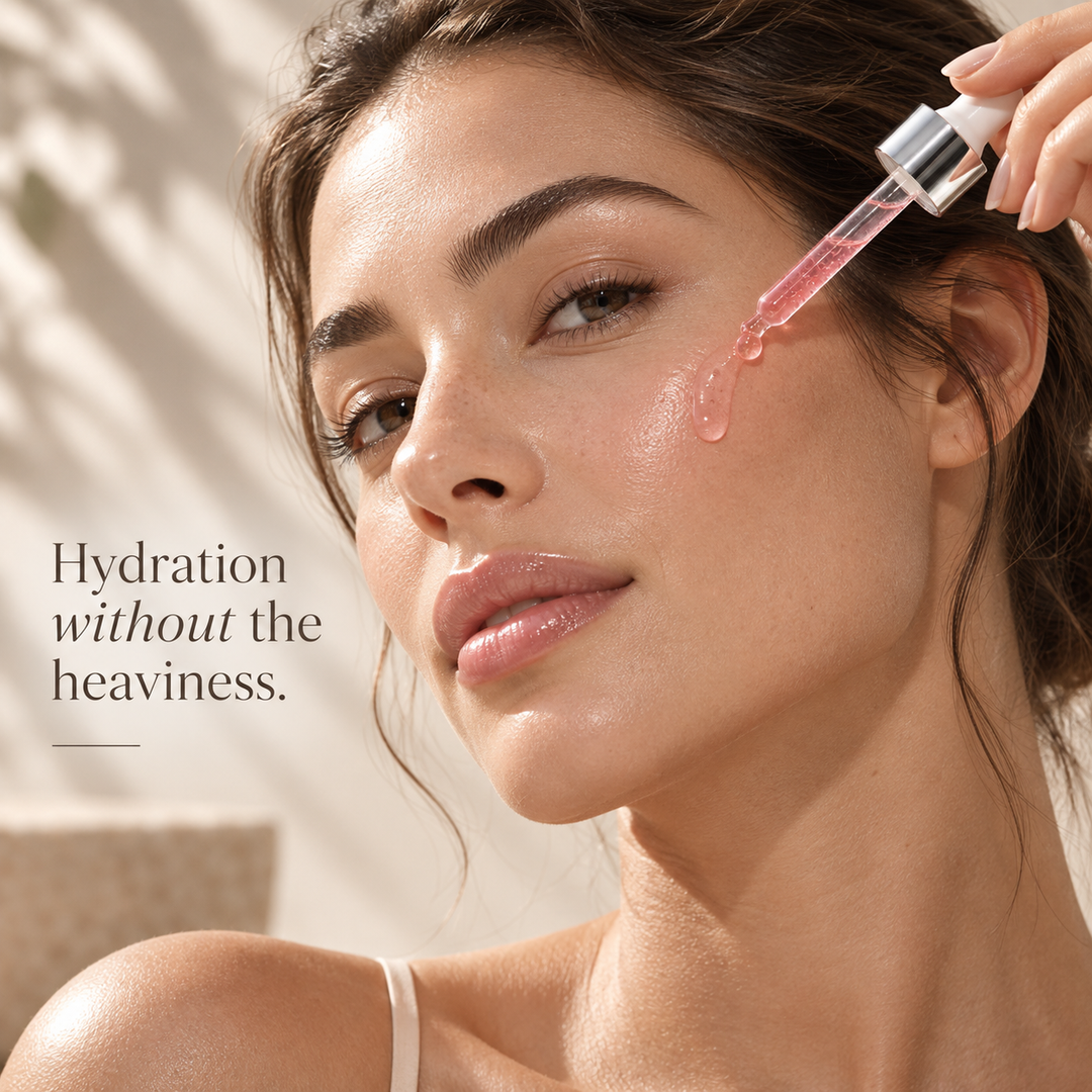 Applying lightweight Hydrating Watermelon Serum to the face