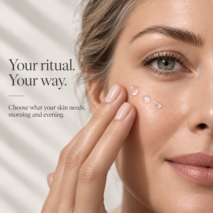 Younger model applying serum in a flexible morning and evening skincare ritual
