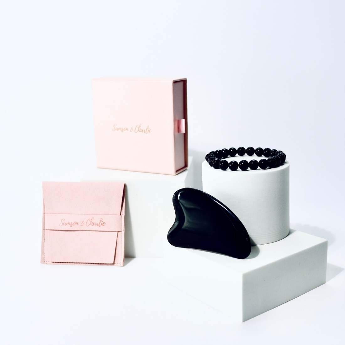 Samson & Charlie Bracelet Black Obsidian Crystal Boxed Gift Set